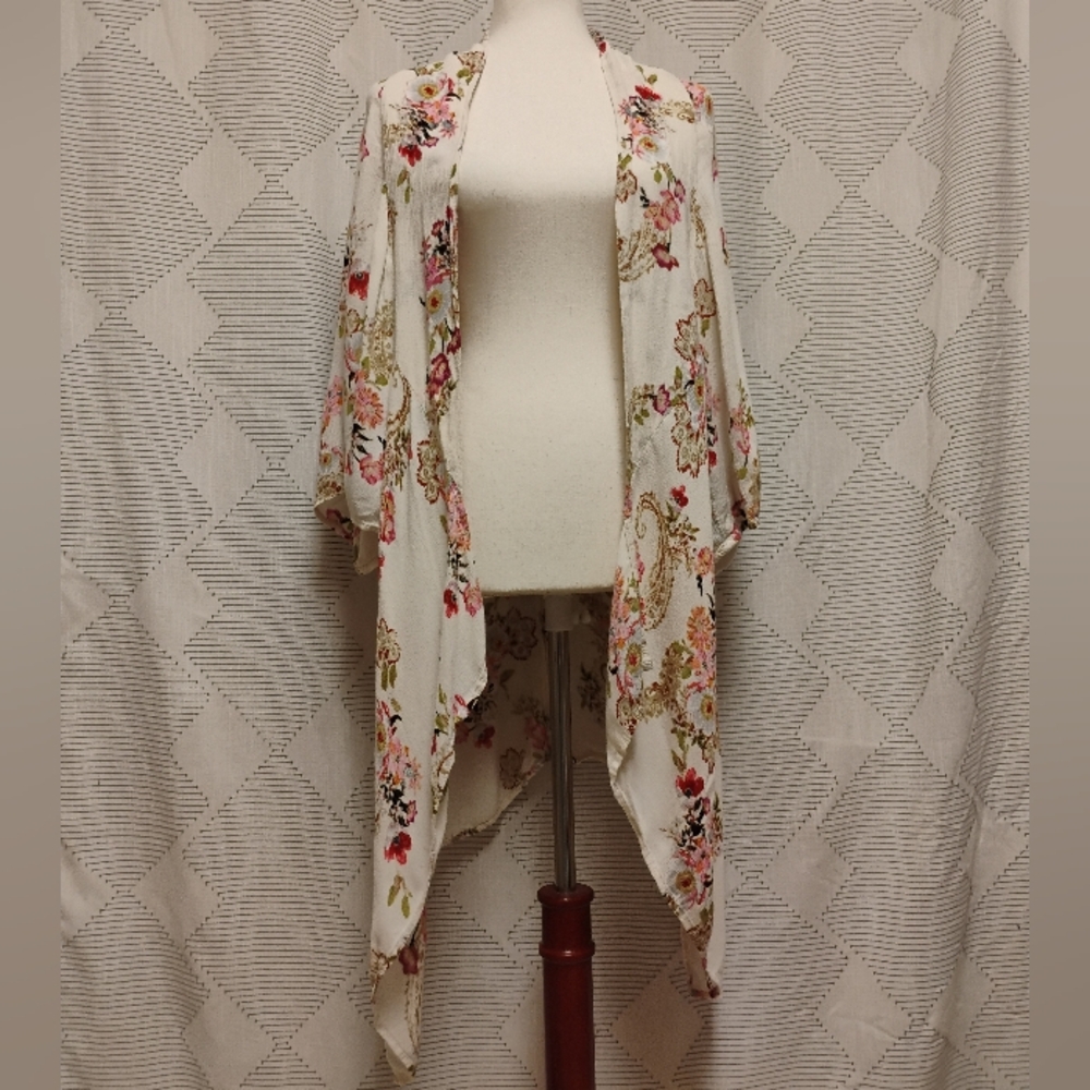 Patrons Of Peace Floral Open-Front Women's Beach Cover-up Kimono Large Rayon